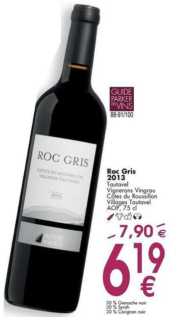 Promoties Roc gris 2013 tautavel vignerons vingrau côtes du roussillon villages tautavel - Rode wijnen - Geldig van 03/10/2016 tot 31/10/2016 bij Cora
