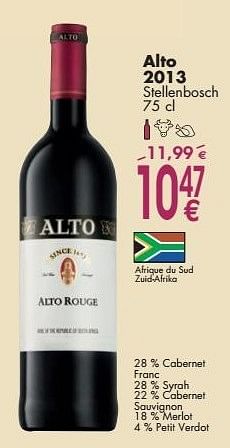 Promoties Alto 2013 stellenbosch - Rode wijnen - Geldig van 03/10/2016 tot 31/10/2016 bij Cora