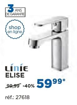 Promoties Elise robinets de lavabo - Linie - Geldig van 04/10/2016 tot 29/10/2016 bij X2O