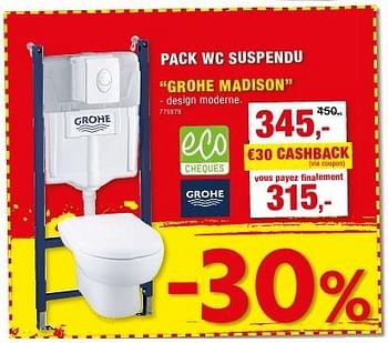 Promoties Pack wc suspendu grohe madison - Grohe - Geldig van 12/10/2016 tot 23/10/2016 bij Hubo
