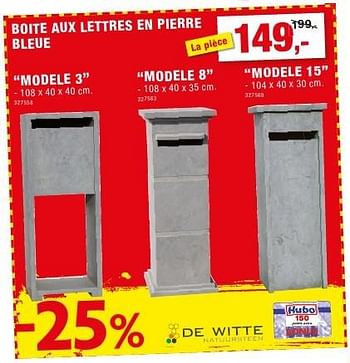 Promoties Boite aux lettres en pierre bleue modele 3 - DE WITTE  - Geldig van 12/10/2016 tot 23/10/2016 bij Hubo