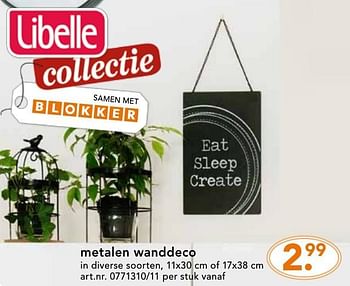 Promoties Metalen wanddeco - Libelle Collection - Geldig van 10/10/2016 tot 23/10/2016 bij Blokker