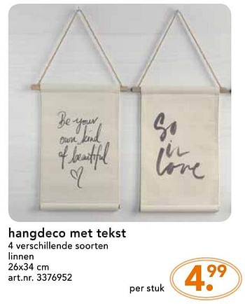Promoties Hangdeco met tekst - Huismerk - Blokker - Geldig van 10/10/2016 tot 23/10/2016 bij Blokker