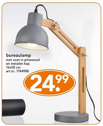 Promotions Bureaulamp met voet in pinewood en metalen kap - Produit maison - Blokker - Valide de 10/10/2016 à 23/10/2016 chez Blokker