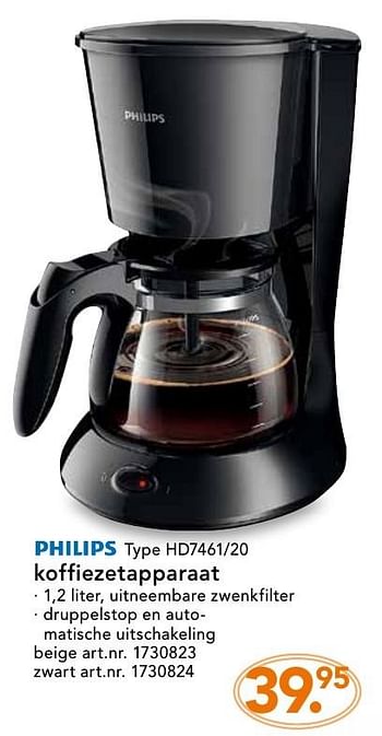 Promotions Philips koffiezetapparaat hd7461-20 - Philips - Valide de 10/10/2016 à 23/10/2016 chez Blokker