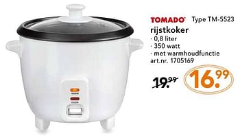 Promoties Tomado rijstkoker tm-5523 - Tomado - Geldig van 10/10/2016 tot 23/10/2016 bij Blokker