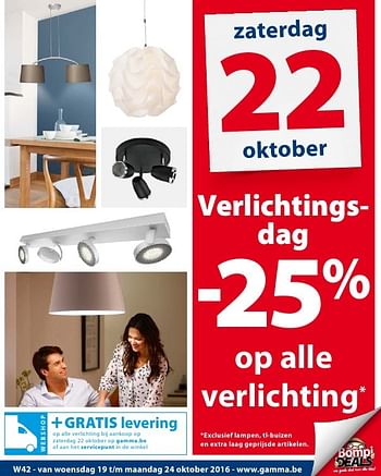 Promotions Verlichtingsdag -25% op alle verlichting - Produit maison - Gamma - Valide de 19/10/2016 à 22/10/2016 chez Gamma