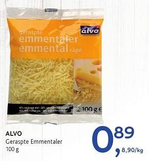 Promotions Alvo geraspte emmentaler - Produit maison - Alvo - Valide de 19/10/2016 à 01/11/2016 chez Alvo