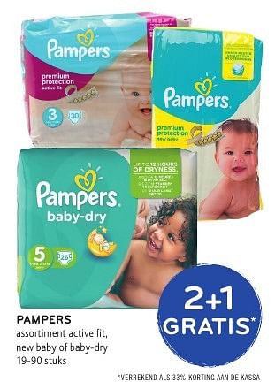 Promoties Pampers assortiment active fi t, new baby of baby-dry - Pampers - Geldig van 19/10/2016 tot 01/11/2016 bij Alvo
