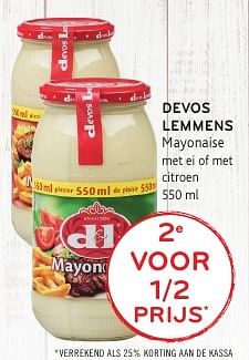Promotions Devos lemmens mayonaise - Devos Lemmens - Valide de 19/10/2016 à 01/11/2016 chez Alvo