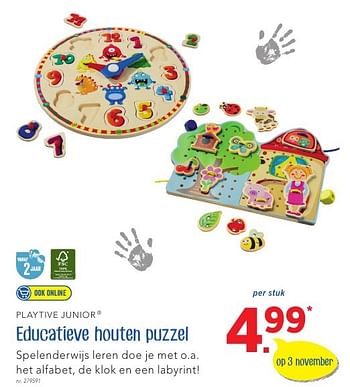 Promoties Educatieve houten puzzel - Playtive Junior - Geldig van 27/10/2016 tot 10/12/2016 bij Lidl