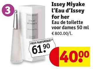 Promotions Issey miyake l`eau d`issey for her eau de toilette - Issey Miyake - Valide de 10/10/2016 à 23/10/2016 chez Kruidvat