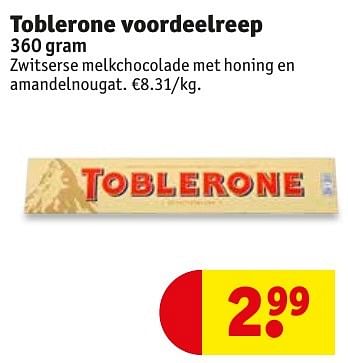 Promotions Toblerone voordeelreep - Toblerone - Valide de 10/10/2016 à 23/10/2016 chez Kruidvat