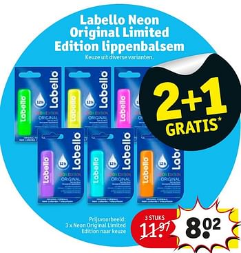 Promotions Labello neon original limited edition lippenbalsem - Labello - Valide de 10/10/2016 à 23/10/2016 chez Kruidvat