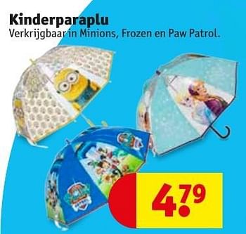 Promotions Kinderparaplu minions, frozen en paw patrol - Produit maison - Kruidvat - Valide de 10/10/2016 à 23/10/2016 chez Kruidvat