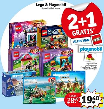 Promotions Lego + playmobil lego globewerper + lego popstar tv studio + playmobil chopper - Lego - Valide de 10/10/2016 à 23/10/2016 chez Kruidvat