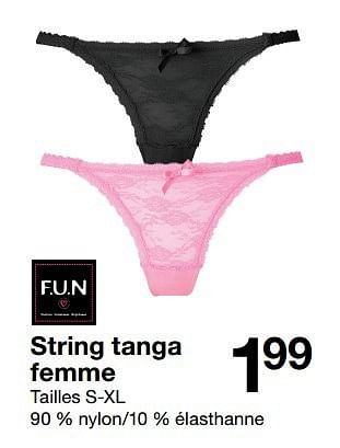 Promoties String tanga femme - F.U.N - Geldig van 15/10/2016 tot 21/10/2016 bij Zeeman