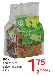 Promoties Boni raisins secs golden rozijnen - Boni - Geldig van 19/10/2016 tot 01/11/2016 bij Alvo