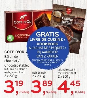 Promotions Côte d`or bâton de chocolat - Cote D'Or - Valide de 19/10/2016 à 01/11/2016 chez Alvo