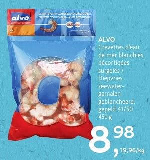 Promoties Alvo crevettes d`eau de mer blanchies, décortiqées surgelés - Huismerk - Alvo - Geldig van 19/10/2016 tot 01/11/2016 bij Alvo