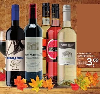Promoties Cutler crest chardonnay 2014 - Witte wijnen - Geldig van 19/10/2016 tot 01/11/2016 bij Alvo