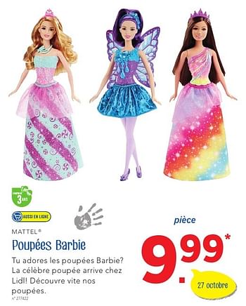 Promoties Poupées barbie - Mattel - Geldig van 27/10/2016 tot 10/12/2016 bij Lidl