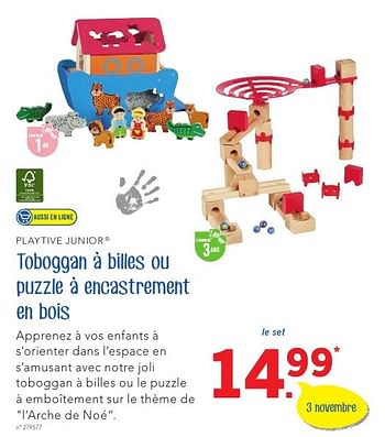 Promoties Toboggan à billes ou puzzle à encastrement en bois - Playtive Junior - Geldig van 27/10/2016 tot 10/12/2016 bij Lidl