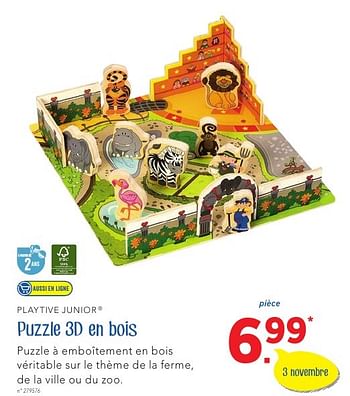Promotions Puzzle 3d en bois - Playtive Junior - Valide de 27/10/2016 à 10/12/2016 chez Lidl