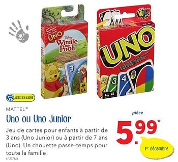 Promoties Uno ou uno junior - Mattel - Geldig van 27/10/2016 tot 10/12/2016 bij Lidl
