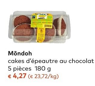 Promoties Mõndoh cakes d`épeautre au chocolat - Möndoh - Geldig van 05/10/2016 tot 01/11/2016 bij Bioplanet
