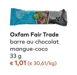 Promotions Oxfam fair trade barre au chocolat mangue-coco - Oxfam Fairtrade - Valide de 05/10/2016 à 01/11/2016 chez Bioplanet