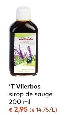 Promoties `t vlierbos sirop de sauge - 't Vlierbos - Geldig van 05/10/2016 tot 01/11/2016 bij Bioplanet