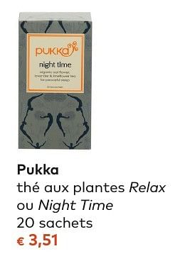 Promotions Pukka thé aux plantes relax ou night time - Pukka - Valide de 05/10/2016 à 01/11/2016 chez Bioplanet