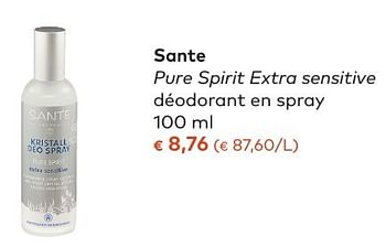 Promotions Sante pure spirit extra sensitive déodorant en spray - Sante - Valide de 05/10/2016 à 01/11/2016 chez Bioplanet