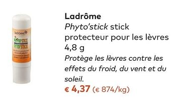 Promotions Ladrôme phyto`stick stick protecteur pour les lèvres - Ladrome - Valide de 05/10/2016 à 01/11/2016 chez Bioplanet