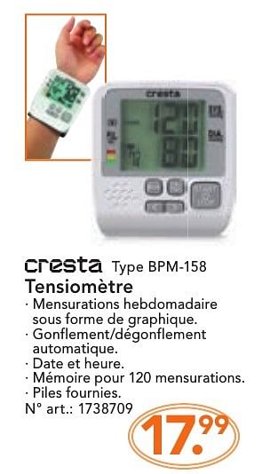 Promoties Cresta tensiomètre bpm-158 - Cresta - Geldig van 10/10/2016 tot 23/10/2016 bij Blokker