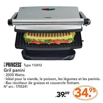 Promotions Princess gril panini 112412 - Princess - Valide de 10/10/2016 à 23/10/2016 chez Blokker