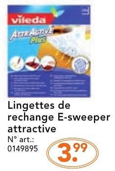 Promotions Lingettes de rechange e-sweeper attractive - Vileda - Valide de 10/10/2016 à 23/10/2016 chez Blokker