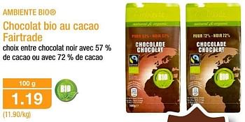 Promotions Chocolat bio au cacao fairtrade - Ambiente - Valide de 12/10/2016 à 19/10/2016 chez Aldi
