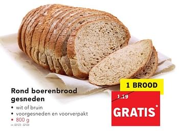 Promotions Rond boerenbrood gesneden - Produit maison - Lidl - Valide de 17/10/2016 à 22/10/2016 chez Lidl