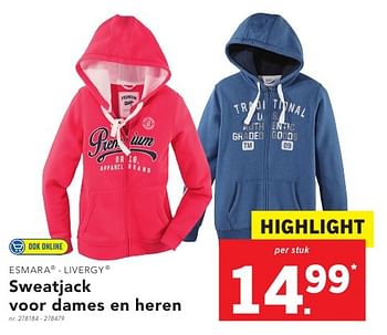 Promoties Sweatjack voor dames en heren - Esmara - Geldig van 17/10/2016 tot 22/10/2016 bij Lidl