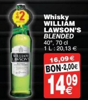 Promotions Whisky william lawson`s blended - William Lawson's - Valide de 11/10/2016 à 24/10/2016 chez Cora