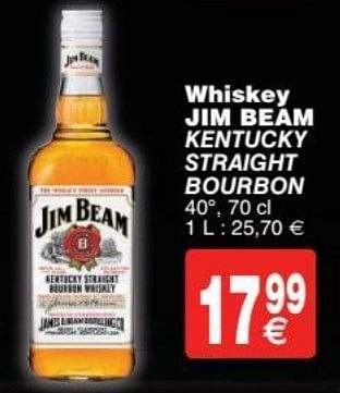 Promotions Whiskey jim beam kentuchy straight bourbon - Jim Beam - Valide de 11/10/2016 à 24/10/2016 chez Cora