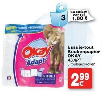Promotions Essuie-tout keukenpapier okay adapt - Produit maison - Okay  - Valide de 11/10/2016 à 24/10/2016 chez Cora