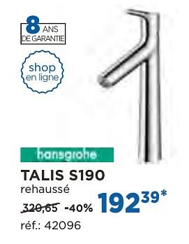 Promoties Talis s190 robinets de lavabo - Hansgrohe - Geldig van 04/10/2016 tot 29/10/2016 bij X2O