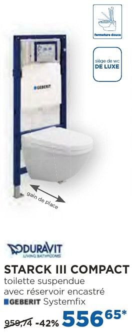 Promotions Starck iii compact toilettes suspendues - Duravit - Valide de 04/10/2016 à 29/10/2016 chez X2O