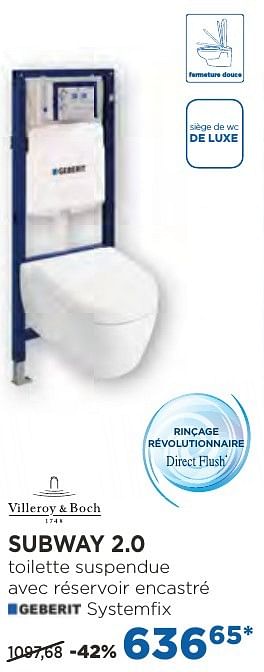 Promotions Subway 2.0 toilettes suspendues - Villeroy & boch - Valide de 04/10/2016 à 29/10/2016 chez X2O