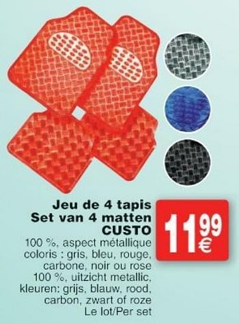 Promoties Jeu de 4 tapis set van 4 matten custo - Huismerk - Cora - Geldig van 11/10/2016 tot 24/10/2016 bij Cora