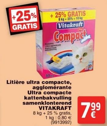Promoties Litière ultra compacte, agglomérante ultra compacte kattenbakvulling samenklonterend vitakraft - Vitakraft - Geldig van 11/10/2016 tot 24/10/2016 bij Cora