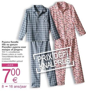 Promoties Pyjama flanelle fille ou garçon flanellen pyjama voor meisjes of jongens - Huismerk - Cora - Geldig van 11/10/2016 tot 24/10/2016 bij Cora